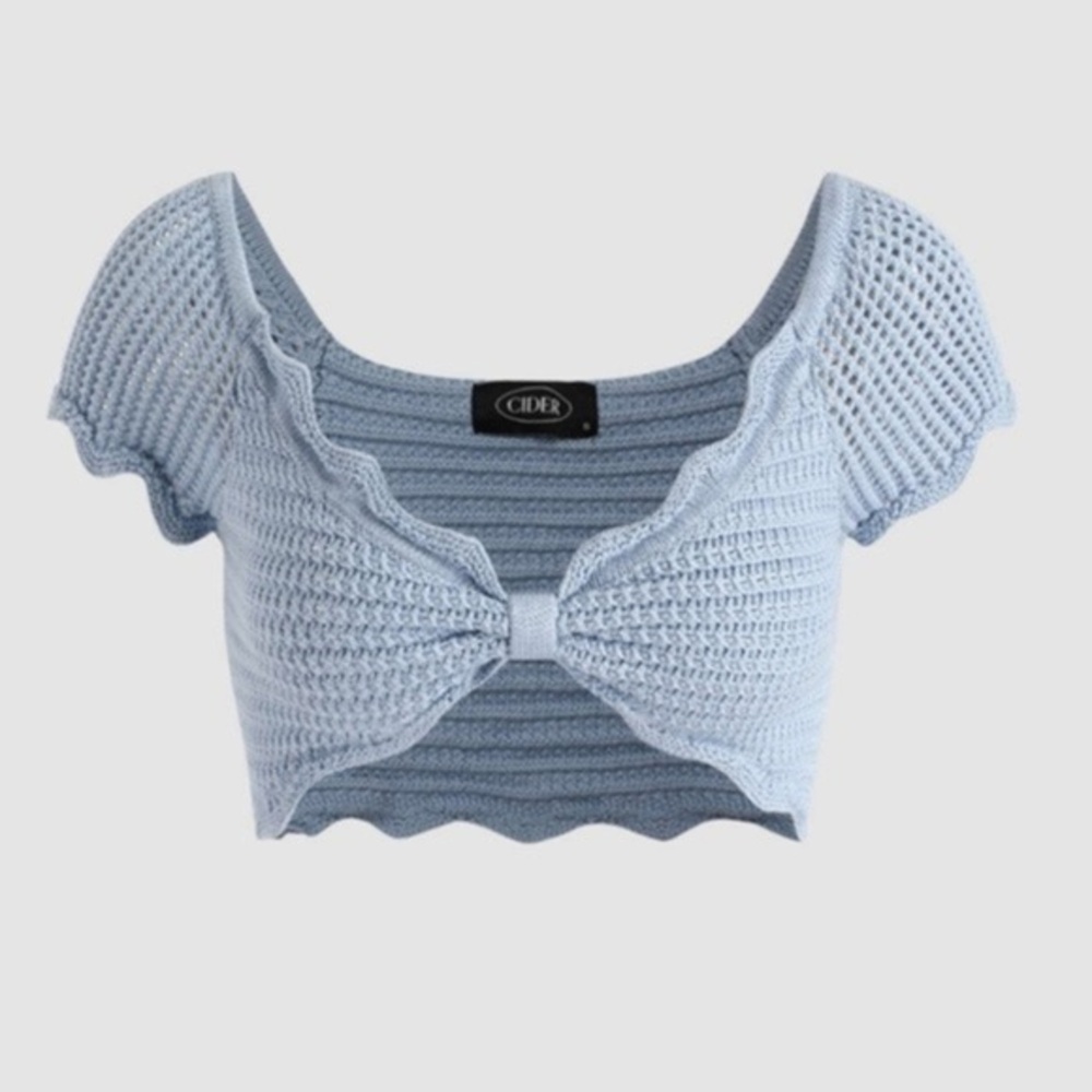 Cider Y2K Crochet Flutter sleeve tied bandeau crop top